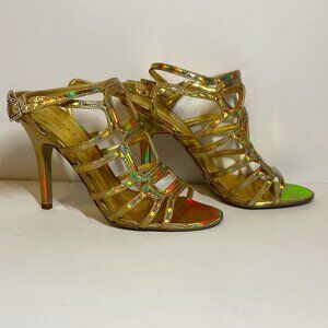 Martinez Valero gold iridescent 4.5" stiletto size 7.5 leather heels
